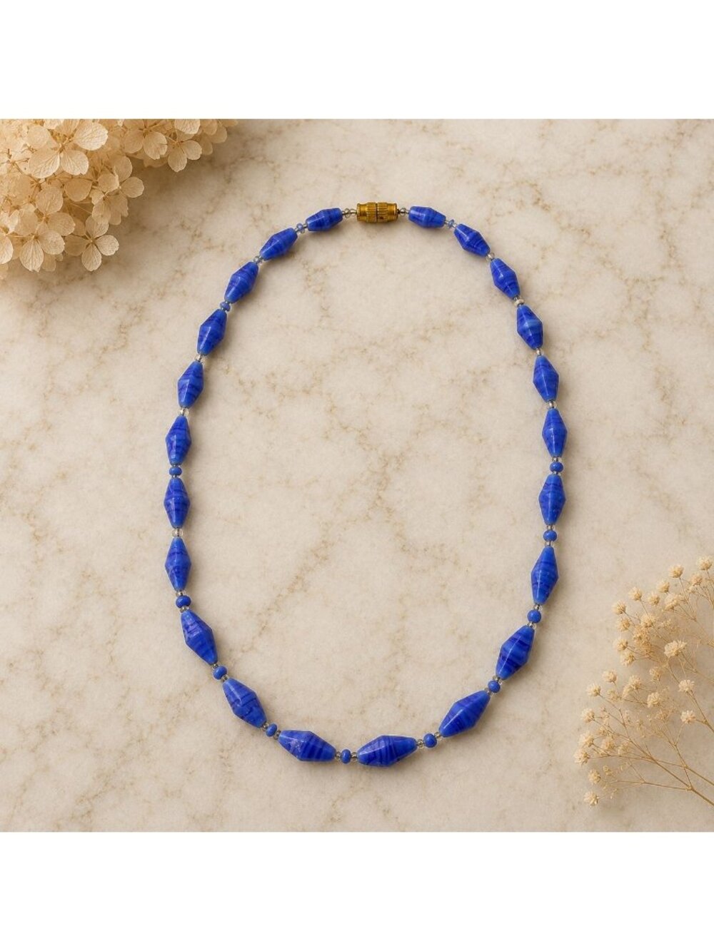 Vtg 1960s Periwinkle Glass Bead Necklace Made in India New Old Stock Never Worn